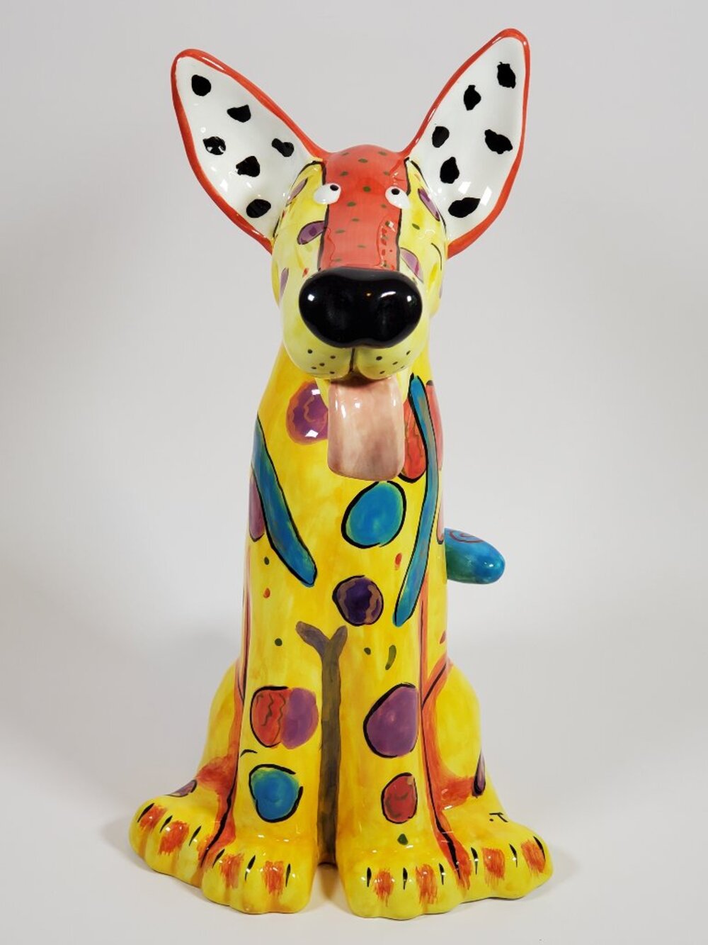 12" Bella Casa by Ganz Dottie Dracos Signed Whimsical Ceramic Dog Fun & Colorful